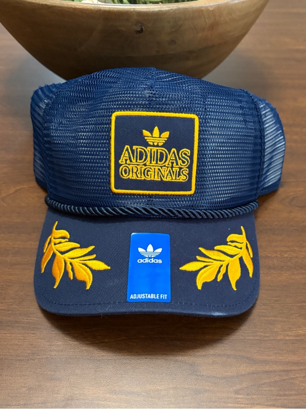 adidas Originals Navy Trucker Cap with Yellow Embroidered Logo